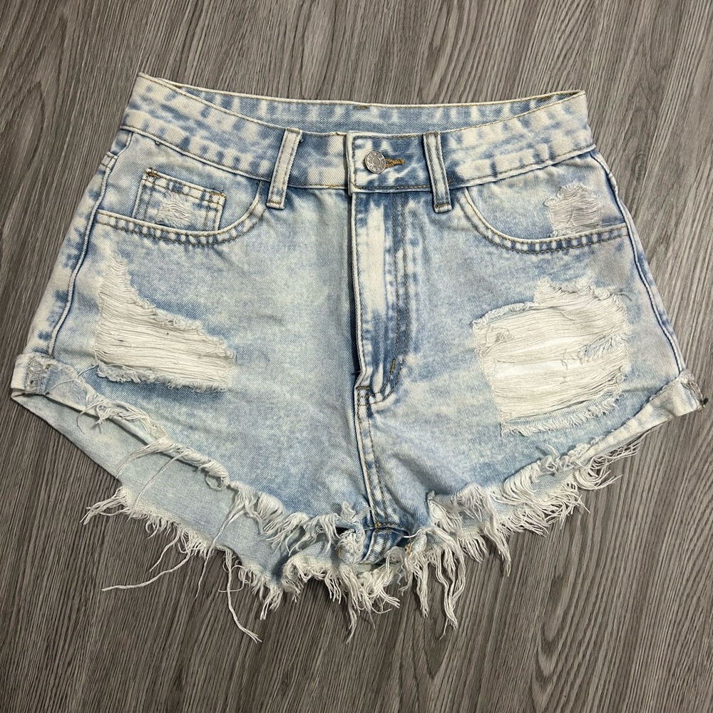 & Other Stories Blue Distressed Jean Shorts